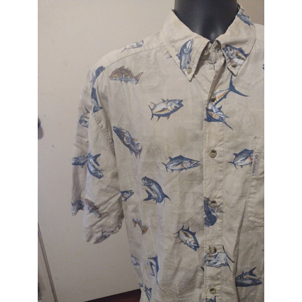 Columbia Sportswear Company Short Sleeve Fish Print Button Shirt Mens Large L - Picture 12 of 13